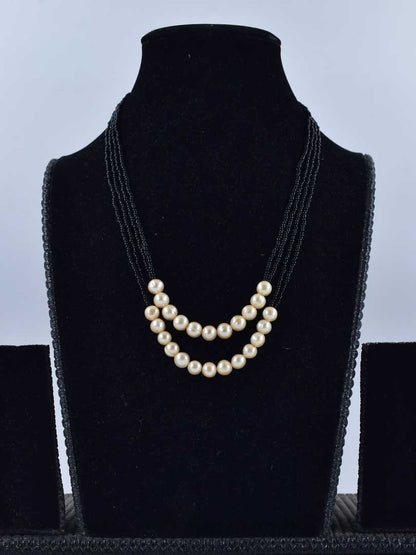kali poth Pearl & Black Bead Necklace: 2 Strands, Modern Twist (Casual Style) – Indian Zevar
