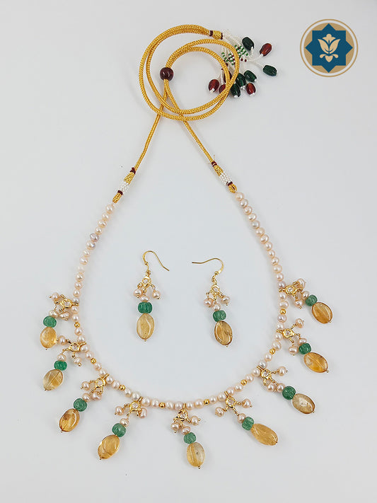 Sunny Delight: Citrine, Pearl & Green Pumpkin Necklace (Casual Chic)