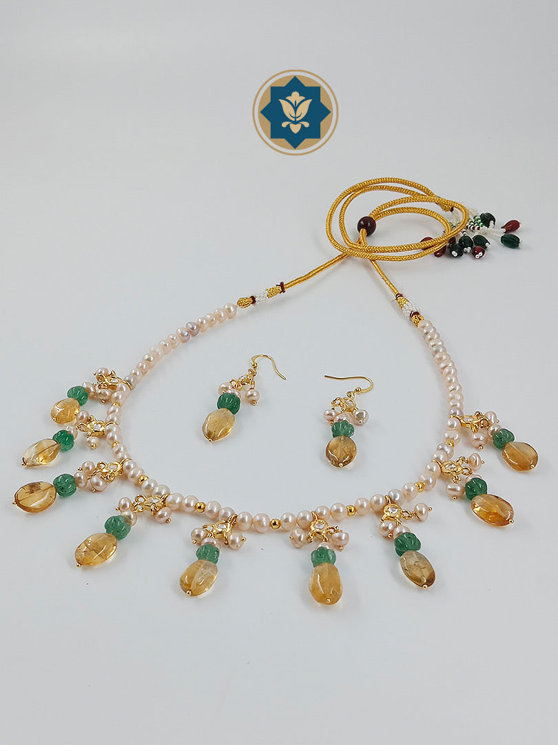 Sunny Delight: Citrine, Pearl & Green Pumpkin Necklace (Casual Chic)