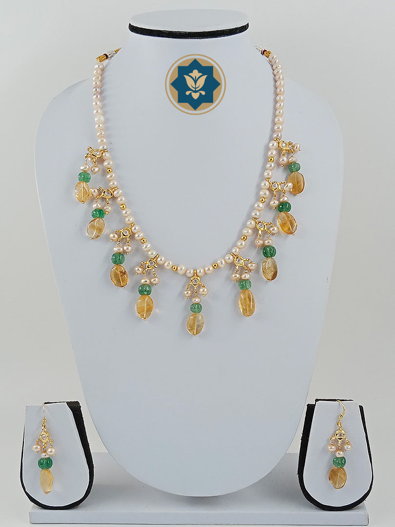 Sunny Delight: Citrine, Pearl & Green Pumpkin Necklace (Casual Chic)