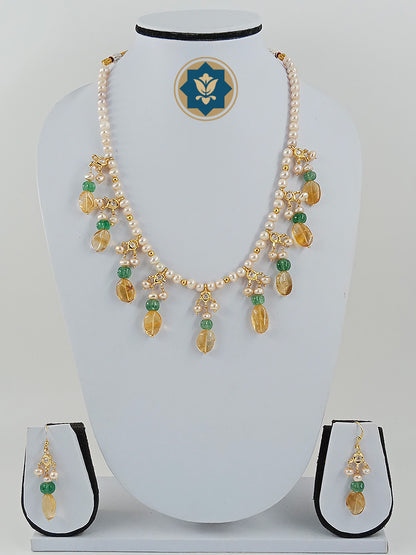 Sunny Delight: Citrine, Pearl & Green Pumpkin Necklace (Casual Chic)