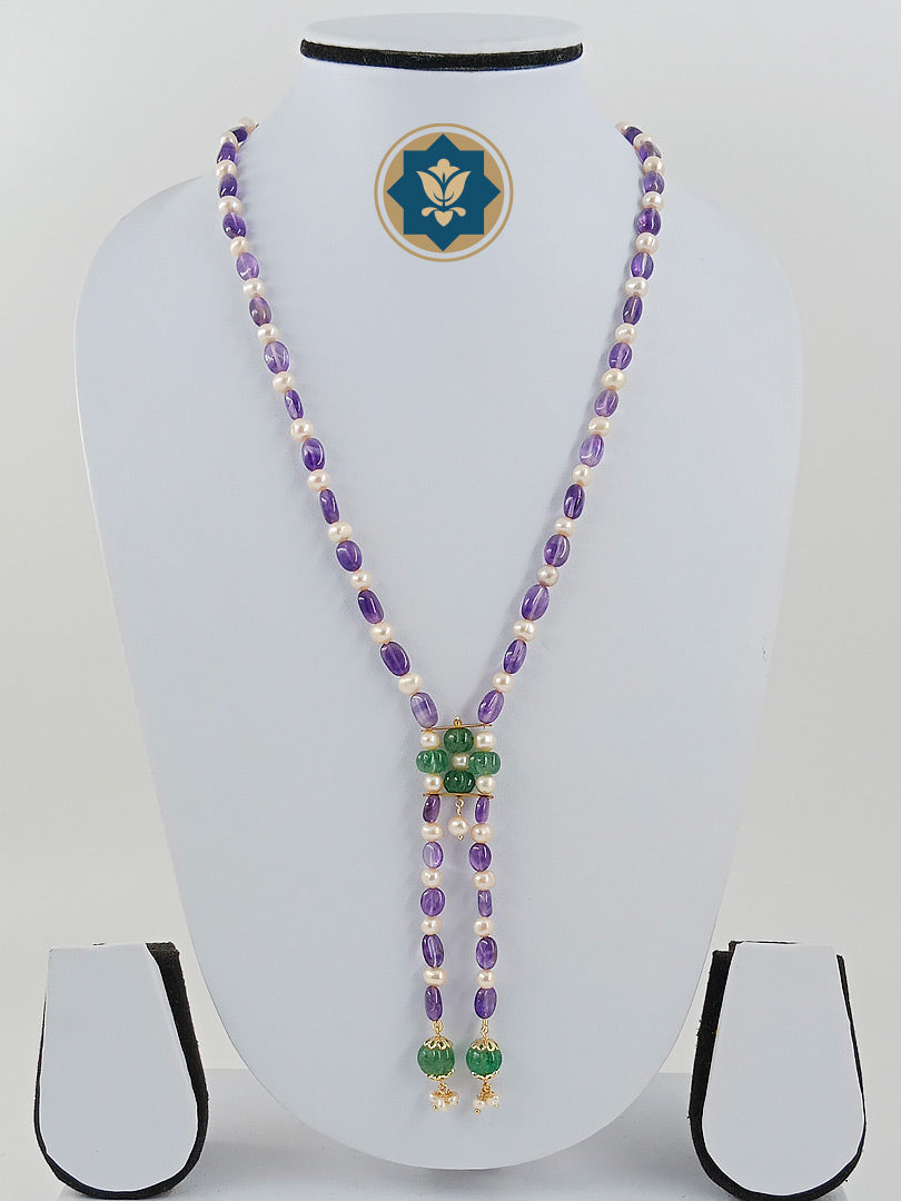Mystic Mix: Amethyst, Pearl & Green Bead Necklace (Modern Chic, Everyday Wear)
