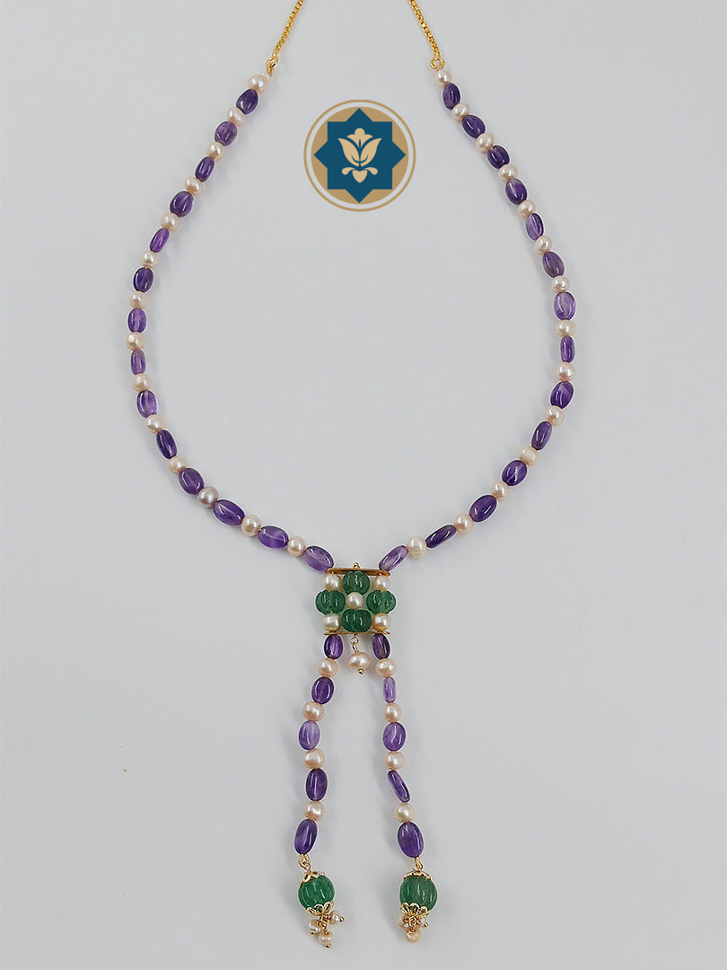 Mystic Mix: Amethyst, Pearl & Green Bead Necklace (Modern Chic, Everyday Wear)