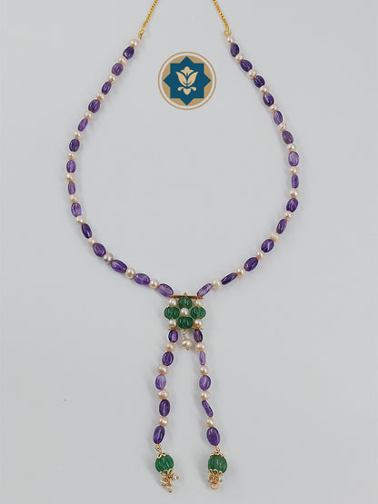 Mystic Mix: Amethyst, Pearl & Green Bead Necklace (Modern Chic, Everyday Wear)