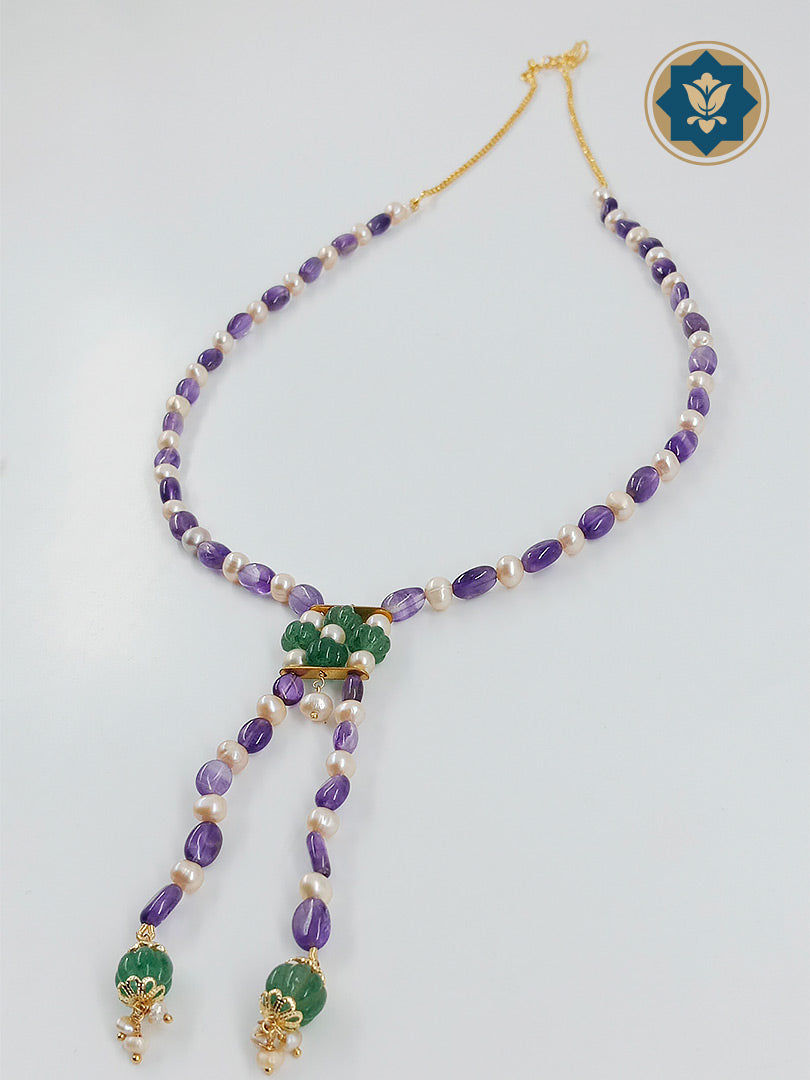 Mystic Mix: Amethyst, Pearl & Green Bead Necklace (Modern Chic, Everyday Wear)