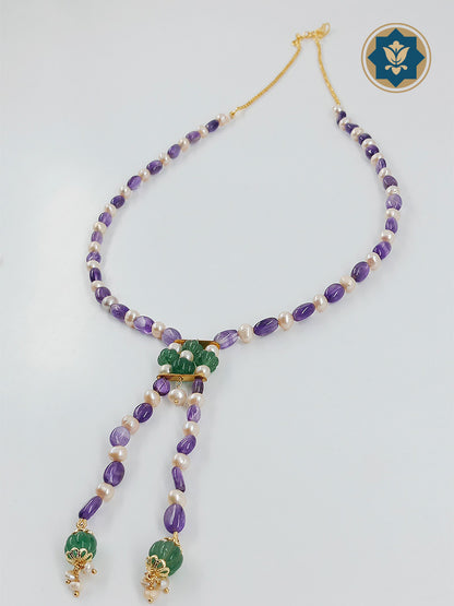 Mystic Mix: Amethyst, Pearl & Green Bead Necklace (Modern Chic, Everyday Wear)