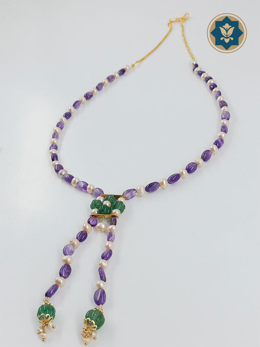 Mystic Mix: Amethyst, Pearl & Green Bead Necklace (Modern Chic, Everyday Wear)