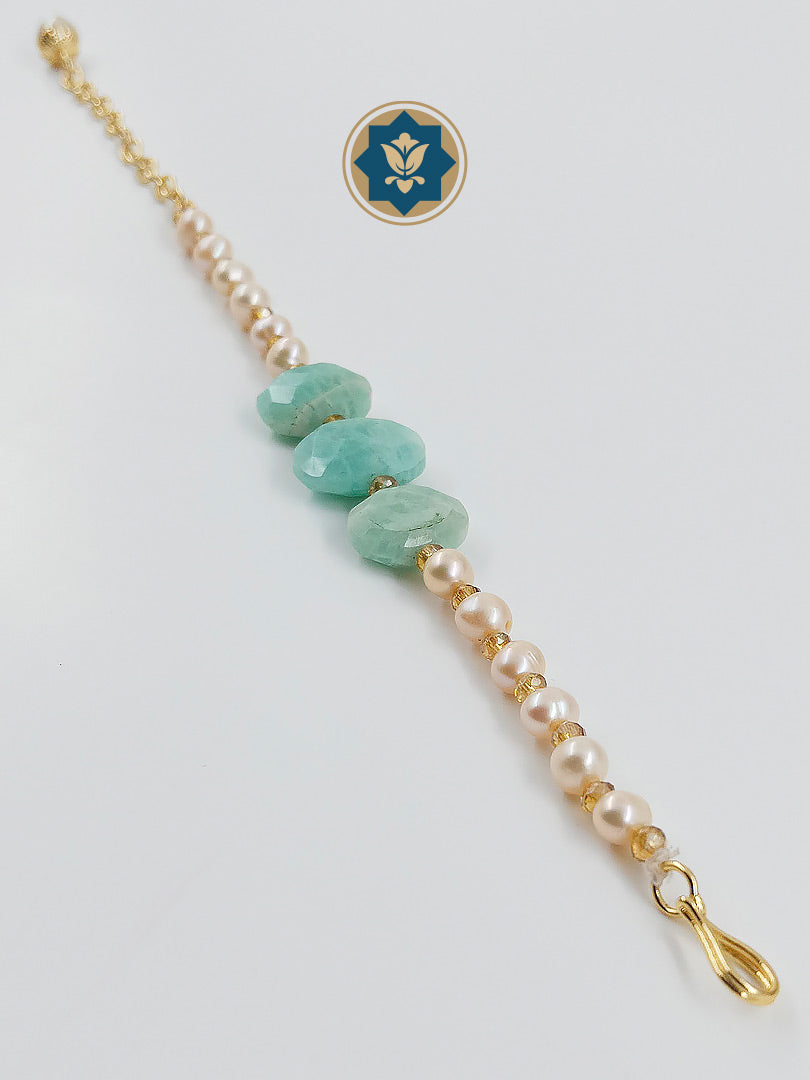 Real Pearls and Amazonite Stone Beaded Bracelet