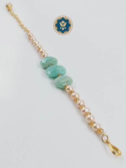 Real Pearls and Amazonite Stone Beaded Bracelet