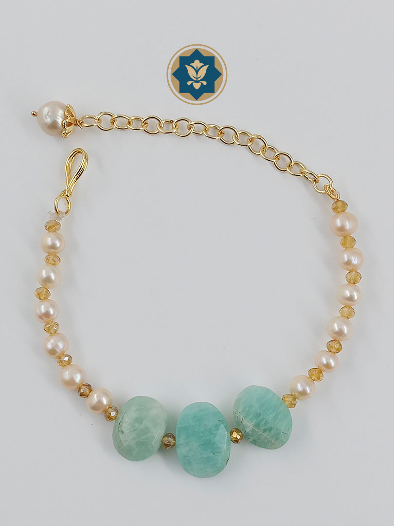 Real Pearls and Amazonite Stone Beaded Bracelet