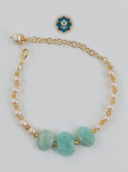 Real Pearls and Amazonite Stone Beaded Bracelet