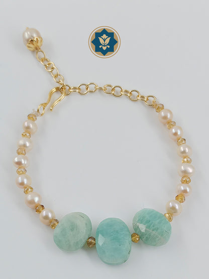 Real Pearls and Amazonite Stone Beaded Bracelet