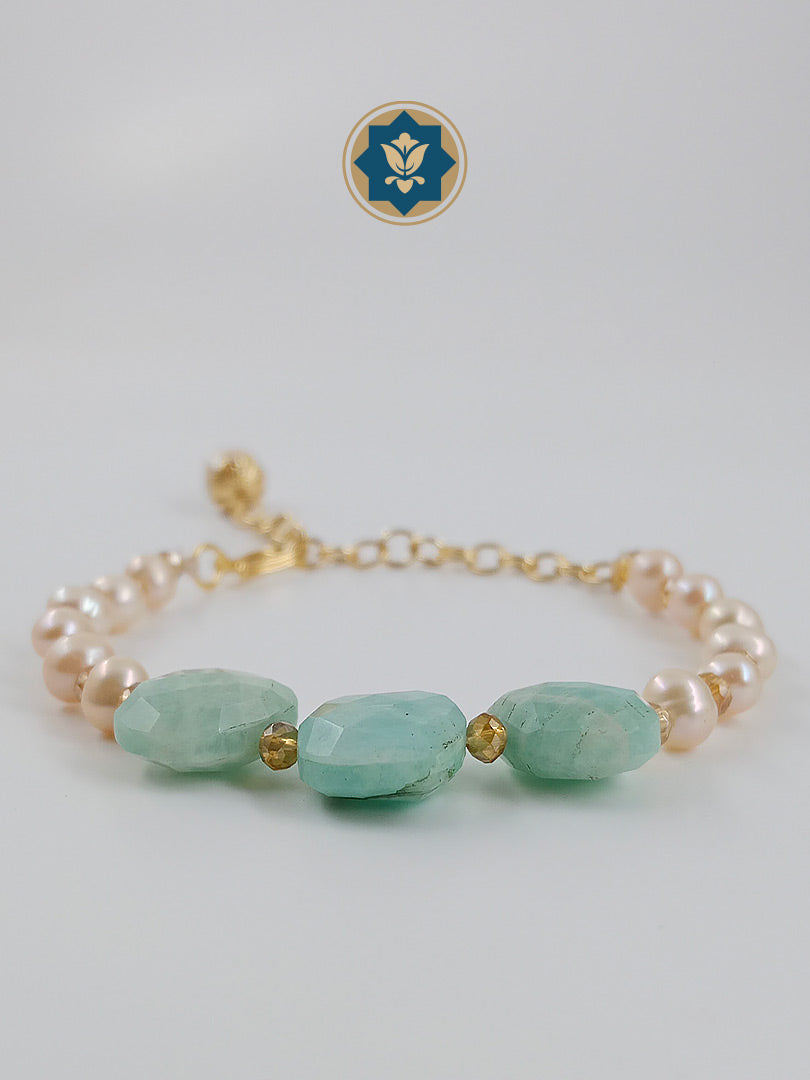 Real Pearls and Amazonite Stone Beaded Bracelet