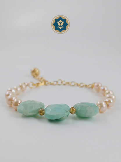 Real Pearls and Amazonite Stone Beaded Bracelet