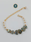 Labradorite Stone and Real Pearl Bracelet