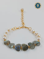 Labradorite Stone and Real Pearl Bracelet
