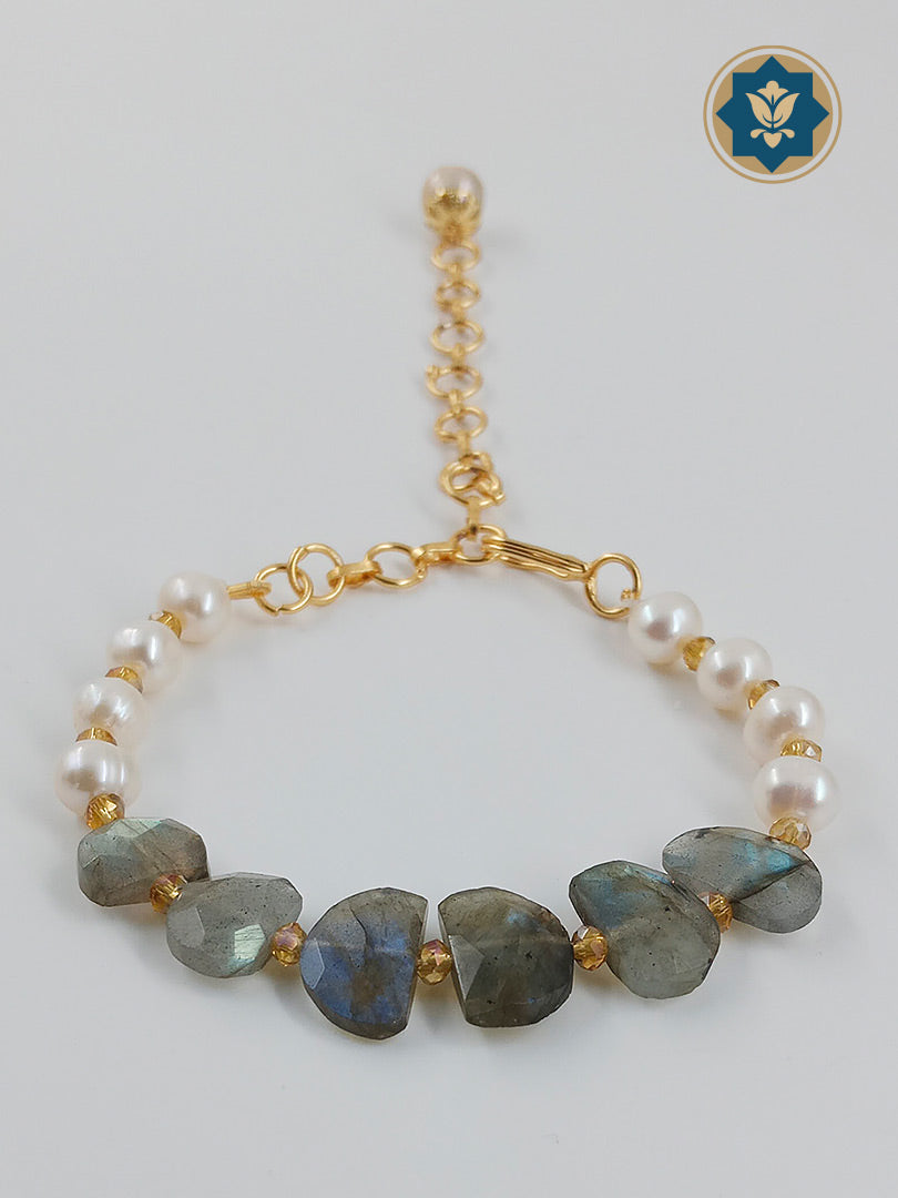 Labradorite Stone and Real Pearl Bracelet