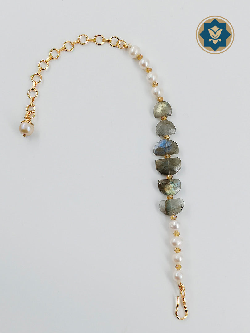 Labradorite Stone and Real Pearl Bracelet
