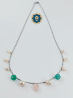 Delicate Touch: Korean Chain Necklace with Pearl & Gemstone (Casual Chic)