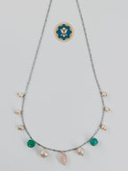 Delicate Touch: Korean Chain Necklace with Pearl & Gemstone (Casual Chic)