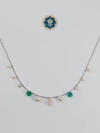 Delicate Touch: Korean Chain Necklace with Pearl & Gemstone (Casual Chic)