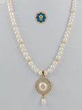 Classic Elegance: White Pearl & CZ Pendant Set (Casual Chic)