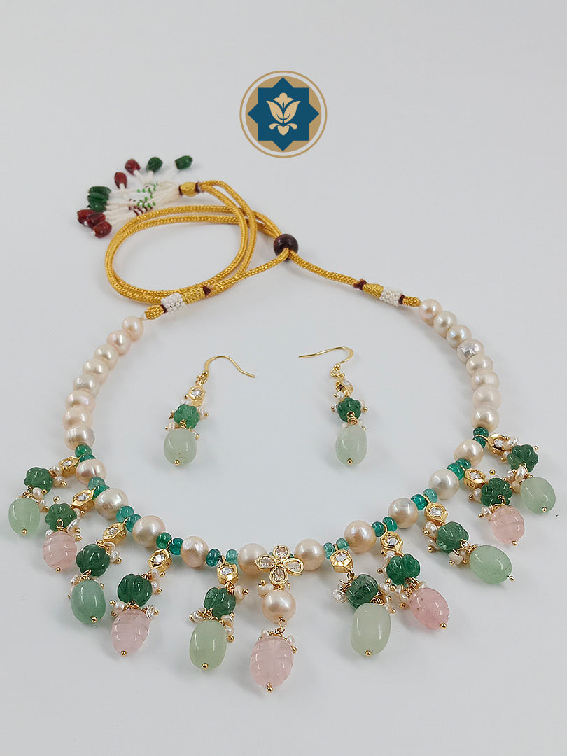 Harmony Vibes: Rose Quartz, Pearl & Green Stone Necklace (Casual Chic, Love & Peace)