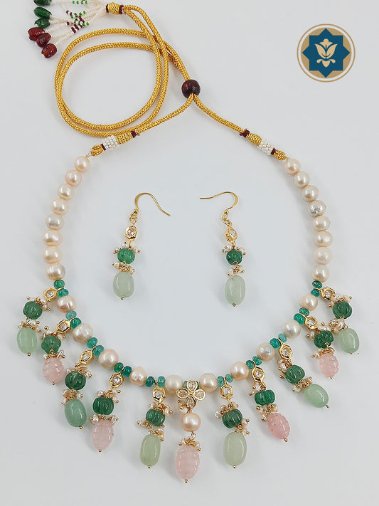 Harmony Vibes: Rose Quartz, Pearl & Green Stone Necklace (Casual Chic, Love & Peace)