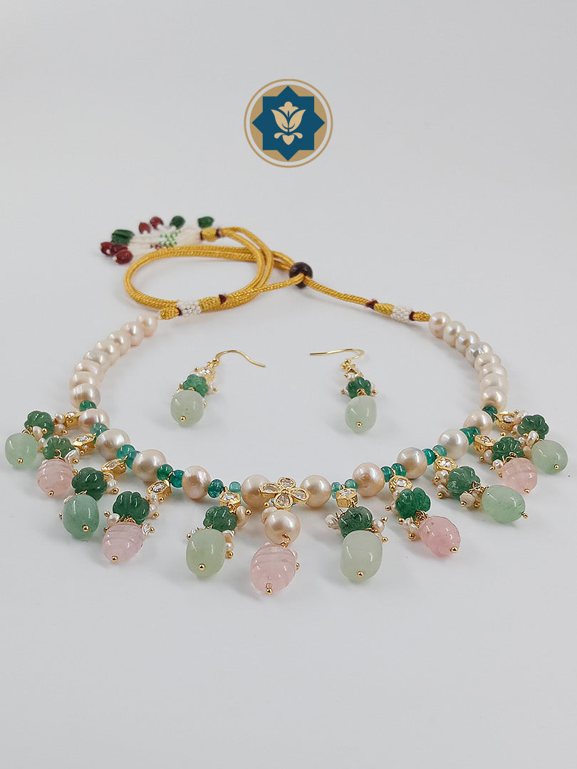 Harmony Vibes: Rose Quartz, Pearl & Green Stone Necklace (Casual Chic, Love & Peace)