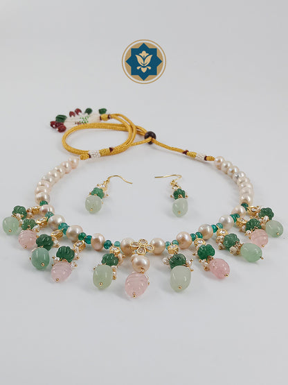 Harmony Vibes: Rose Quartz, Pearl & Green Stone Necklace (Casual Chic, Love & Peace)