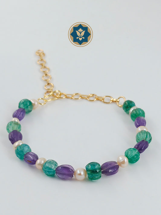 Mystical Mix Bracelet: Amethyst, Green & Pearls (Ready to Ship!)